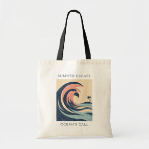 Bolsa Tote Fuga de Verão Vintage Onda do Oceano Gráfico Retro