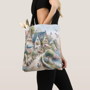 Bolsa Tote Fuga para uma Vila de Cottage Costeiro Pastel