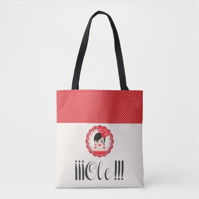 Bolsa Tote Fun Spanish Flamenca Doll in Red Olé! (Frente)