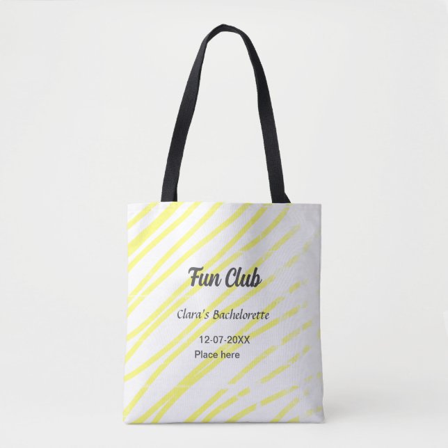 Bolsa Tote fundo amarelo de linhas para despedida de solteira (Frente)