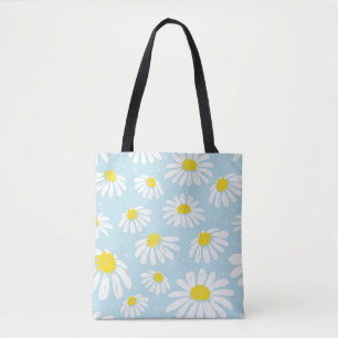 Bolsa Tote Fundo Azul-Margarida Branco Invisível