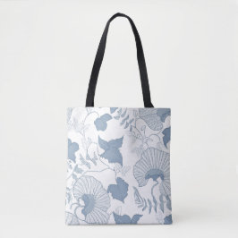 Bolsa Tote Fundo Branco Delicar Flores Azuis Japonesas