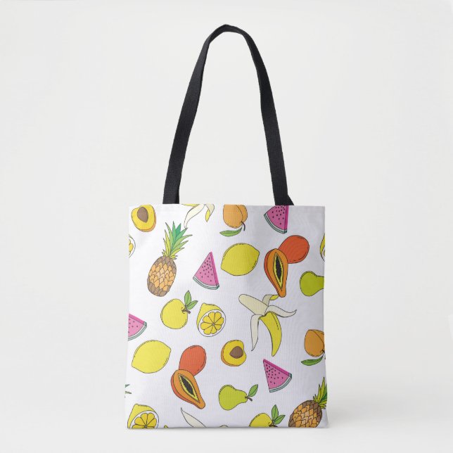 Bolsa Tote Fundo com frutas suculentas. Fruta sem costura (Frente)