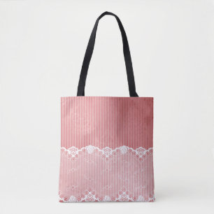 Bolsa Tote Fundo cor-de-rosa e branco com laço preto
