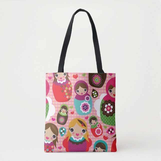 Bolsa Tote Fundo da ilustração da boneca do russo (Frente)