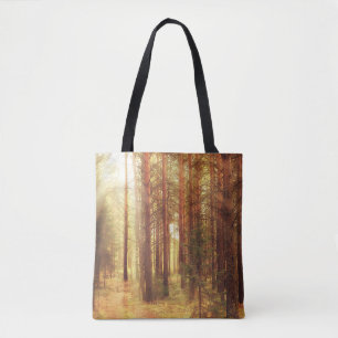 Bolsa Tote fundo da paisagem do outono, raios solares nas flo