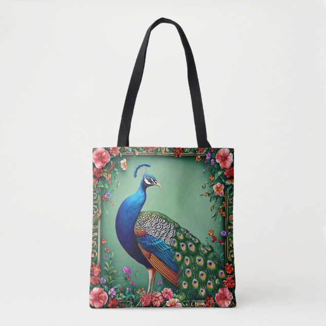 Bolsa Tote Fundo de flor de pavão lindo (Frente)