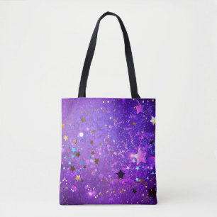 Bolsa Tote Fundo de folhas roxas com estrelas