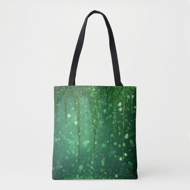 Bolsa Tote Fundo de gotejamento com brilho verde e Bokeh cint (Frente)