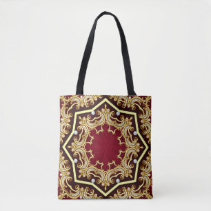 Bolsa Tote Fundo de ilustração de moldura dourada pérola
