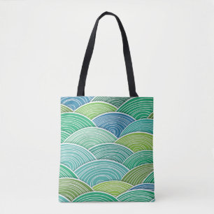 Bolsa Tote Fundo de ondas verdes abstratas onduladas