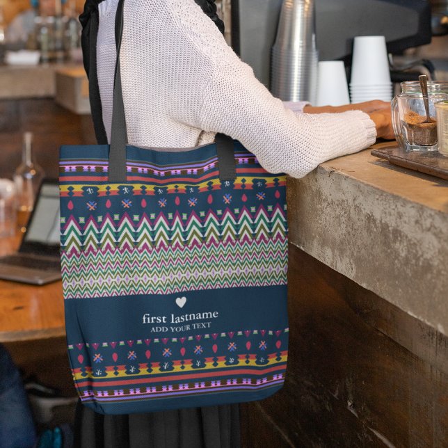 Bolsa Tote Fundo de Ornamento do Folclore Geométrico Ikat | N (Criador carregado)