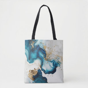 Bolsa Tote Fundo de tinta a álcool azul e Dourada