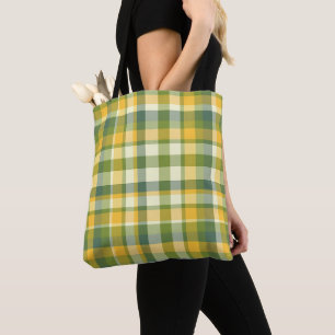 Bolsa Tote Fundo do padrão de Xadrez amarelo e verde