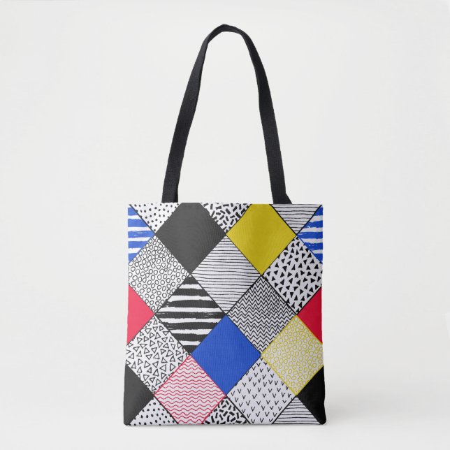 Bolsa Tote Fundo do Patchwork Desenhado À Mão. Textura infant (Frente)