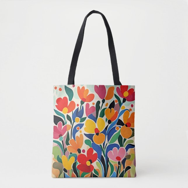 Bolsa Tote Fundo floral abstrato, vibrante, (Frente)