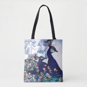 Bolsa Tote Fundo floral com pavões