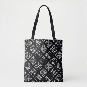 Bolsa Tote Fundo geométrico em preto e branco, com a mão d
