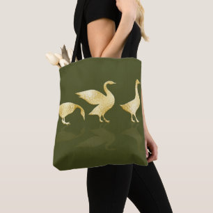 Bolsa Tote Fundo Gold Foil Geese Verde Personalizável