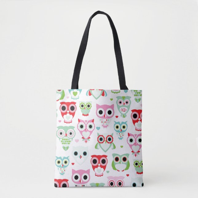 Bolsa Tote fundo pastel da coruja da cor do pó (Frente)
