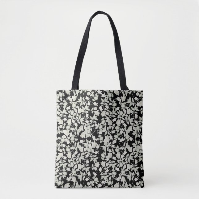 Bolsa Tote Fundo preto das flores brancas (Frente)