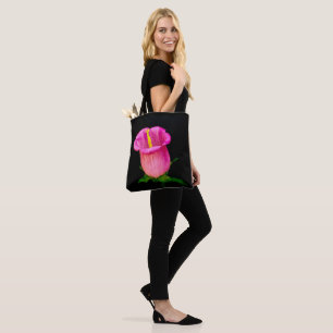 Bolsa Tote Fundo Preto de Bellflower Rosa