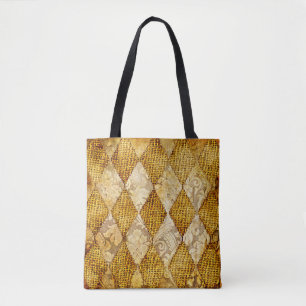 Bolsa Tote fundo retrô geométrico em cores de ouro