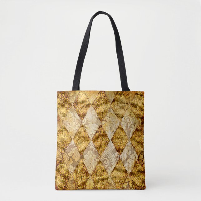 Bolsa Tote fundo retrô geométrico em cores de ouro (Frente)