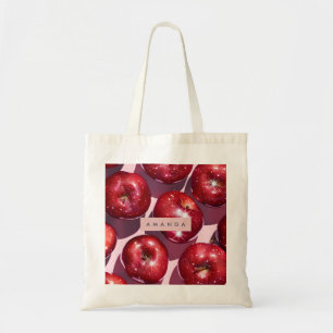 Bolsa Tote Fundo Rosa de Maçã Vermelha Espumante Personalizad