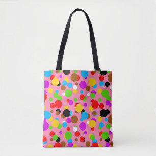 Bolsa Tote Fundo Rosa Pontos Coloridos Coloridos