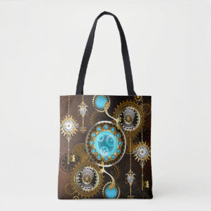 Bolsa Tote Fundo Rusty Steampunk com Lentes Turquesa