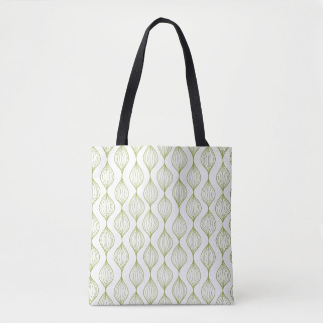 Bolsa Tote Fundo vertical verde do teste padrão do ogee (Frente)