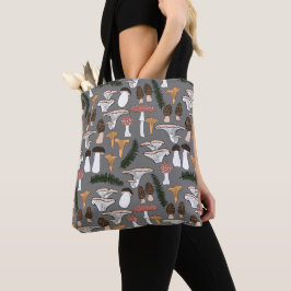 Bolsa Tote Fungi Mushroom Fern Pattern