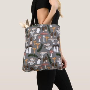 Bolsa Tote Fungi Mushroom Fern Pattern