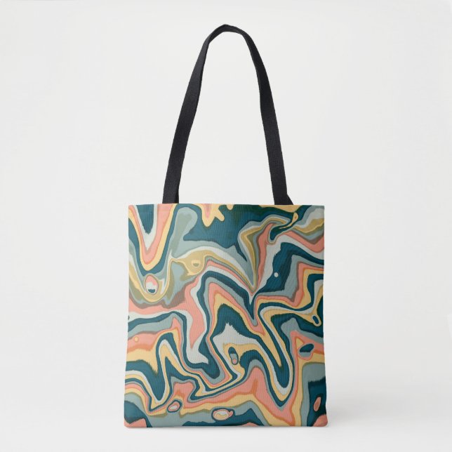 Bolsa Tote Funky Bold Colorful Artsy Marble Swirl Ebru (Frente)