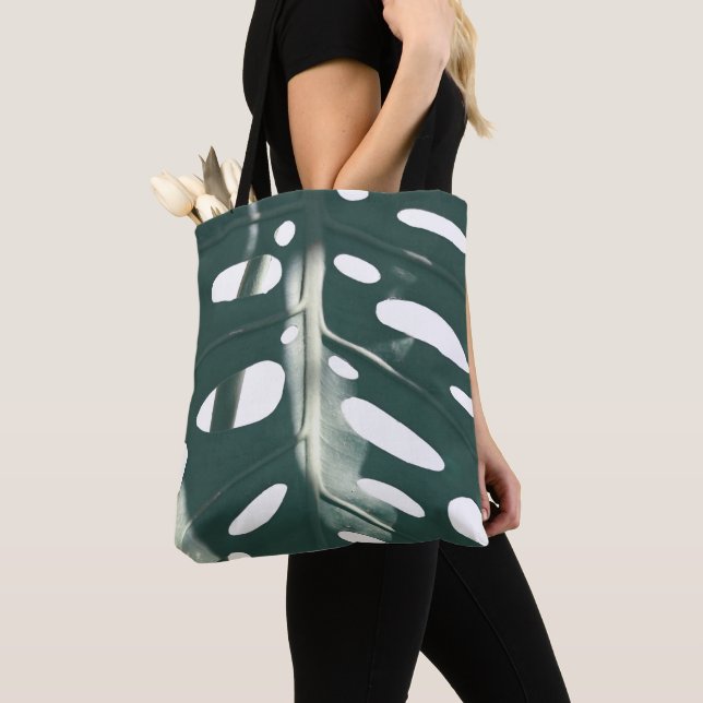Bolsa Tote Funky Pale Green Swiss Cheese Plant (Close Up)