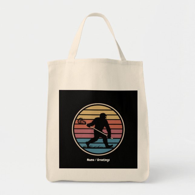Bolsa Tote Funny Bigfoot Sasquatch Lacrosse Vintage Sunset (Frente)