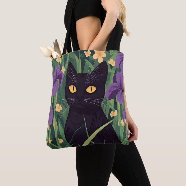 Bolsa Tote Funny Black cat and Beautiful Flower (Close Up)