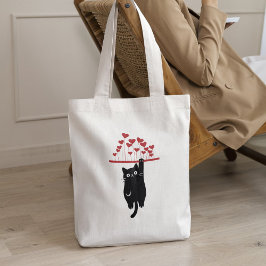 Bolsa Tote Funny Black Cat Hanging Out Valentine's Day
