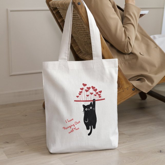 Bolsa Tote Funny Black Cat Hanging Out Valentine's Day (Criador carregado)