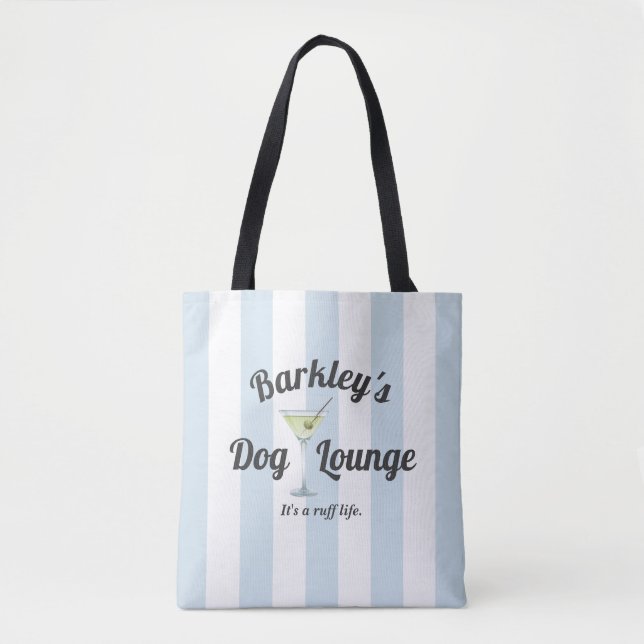 Bolsa Tote Funny Blue Stripes Personalizadas Salão de Cachorr (Frente)