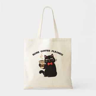 Bolsa Tote Funny Cat Coffee Design– “More Coffee please” 
