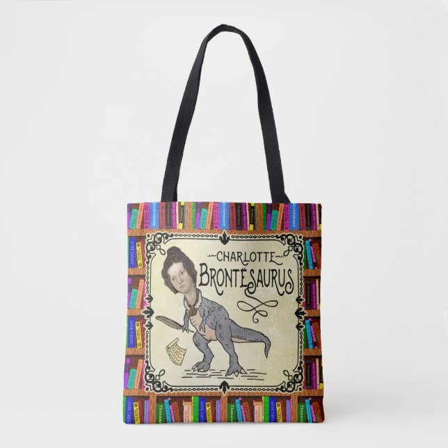 Bolsa Tote Funny Charlotte Bronte Surus Dinossaur Book Reader (Frente)