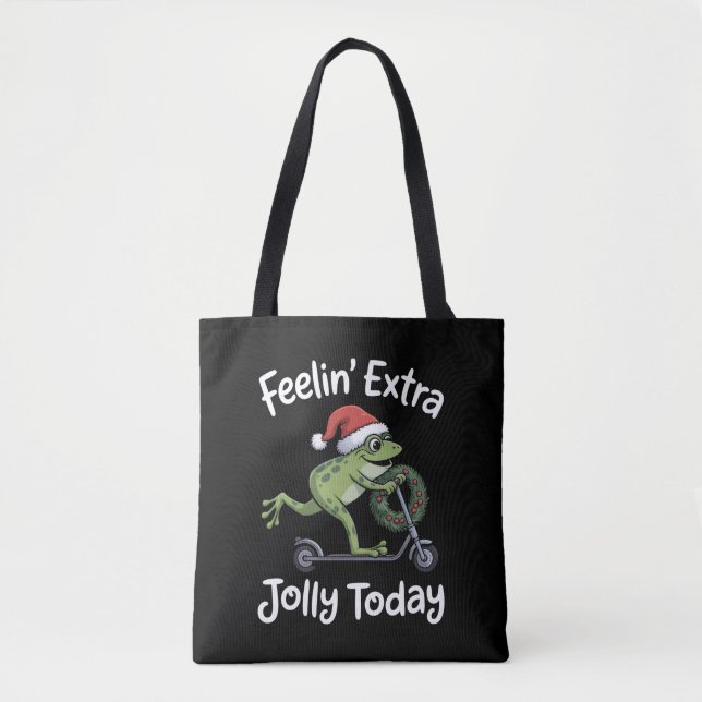 Bolsa Tote Funny Christmas Frog Feeling Extra Jolly Today  (Frente)