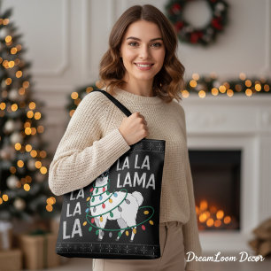 Bolsa Tote Funny Fa La La Lhama Natal Preto Suéter Feio