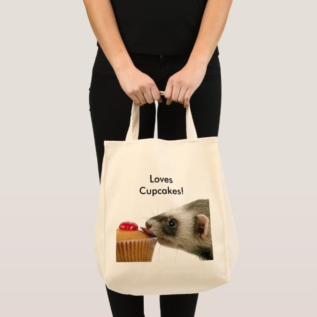 Bolsa Tote Funny Ferret ama Cupcakes Foto (Frente (produto))