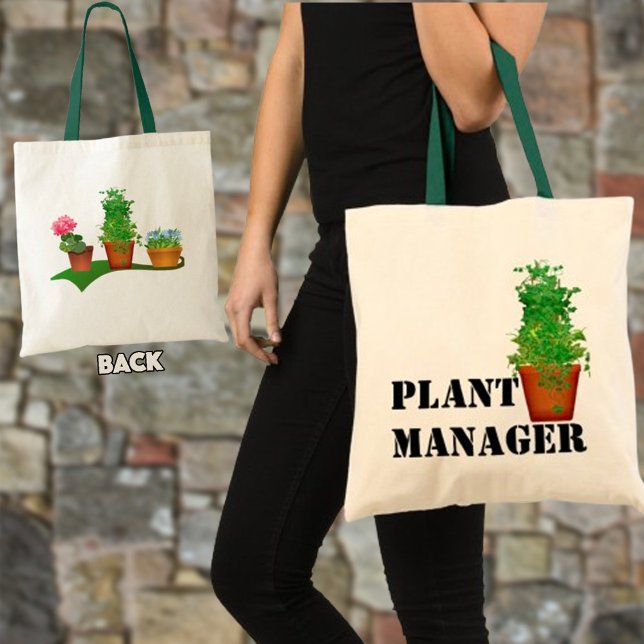 Bolsa Tote Funny Floral Plant Manager Front and Back Design (This fun tote bag is a sweet gift idea for the gardener or special person with a green thumb.)