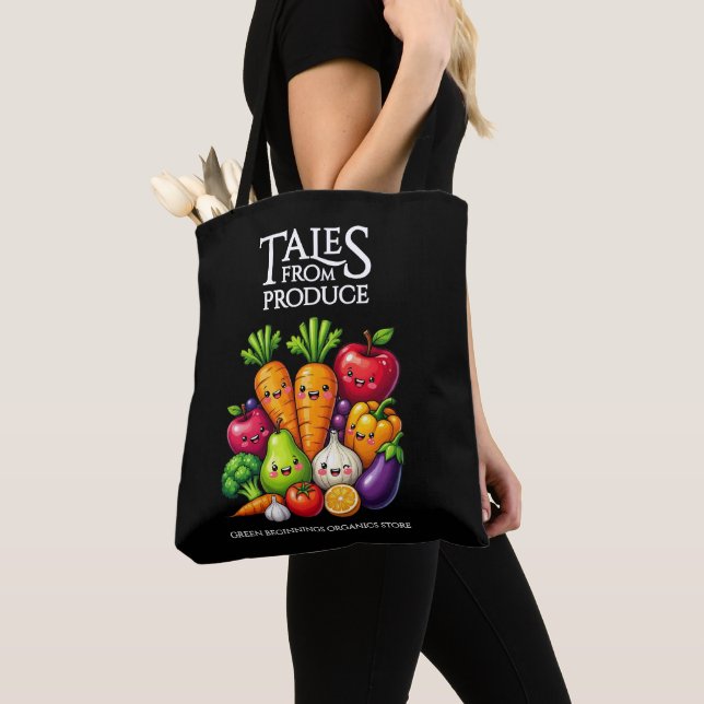 Bolsa Tote Funny Fruits Veggies Tales from Produce Grocery (Close Up)