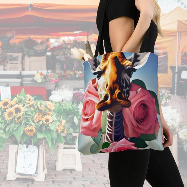 Bolsa Tote Funny Giraffe e Rosas Surreal (Criador carregado)