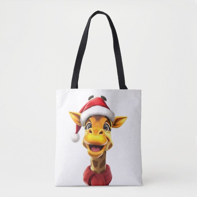 Bolsa Tote Funny giraffe wearing a Santa hat (Frente)